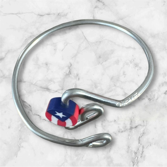 Jewelry - Stainless Steel Silver Bracelet with Red and Blue Star PR Charm NWOT